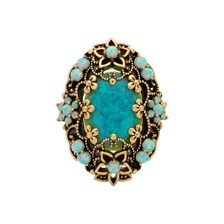 18K Gold Plated Ring with Synthetic Opal L - Heritage - 3
