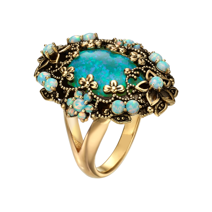 18K Gold Plated Ring with Synthetic Opal L Heritage