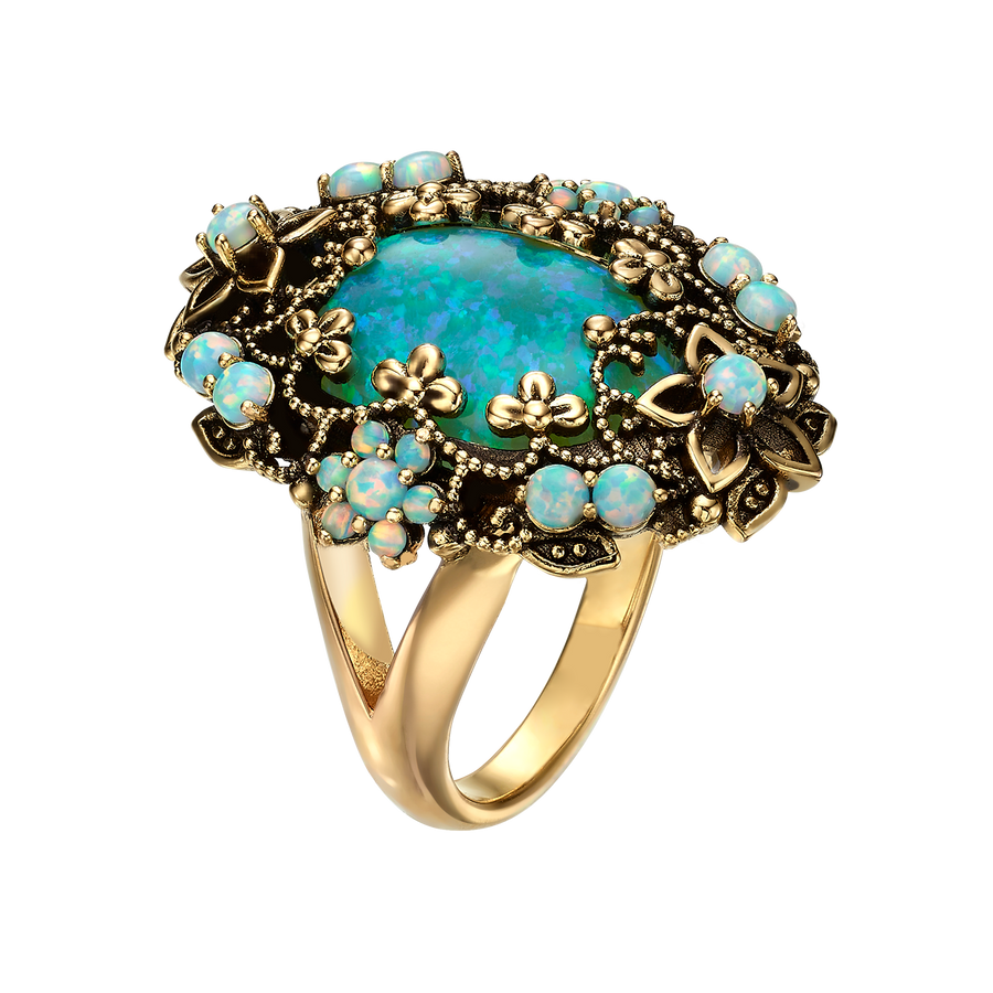18K Gold Plated Ring with Synthetic Opal L - Heritage