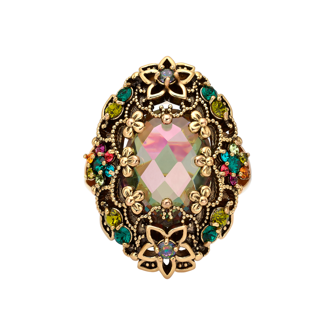 18K Gold Plated Ring with Colorful Zirconia L - Heritage - 3