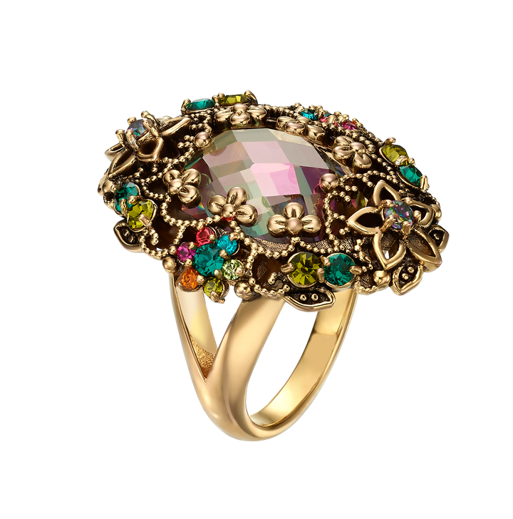 18K gold-plated ring with colorful zircons L Heritage