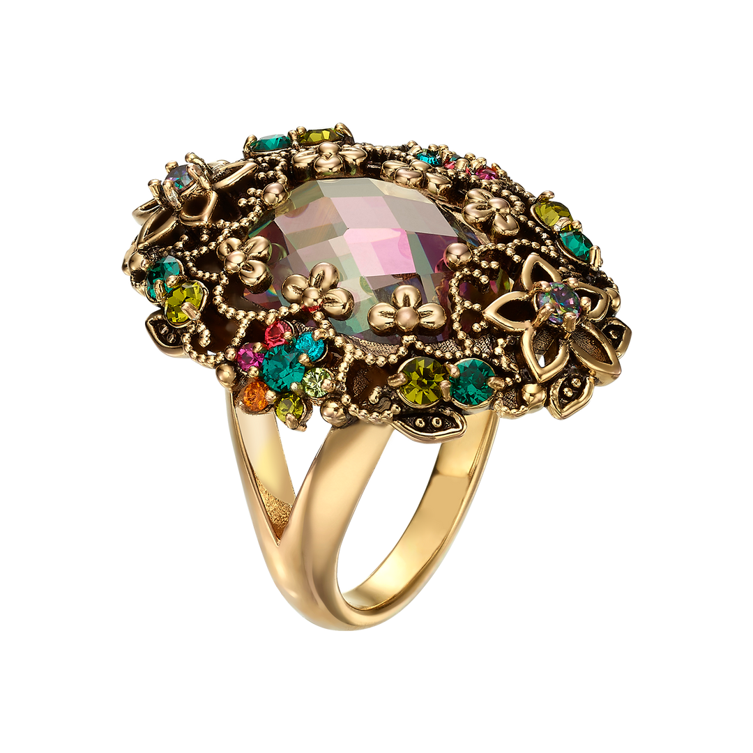 18K Gold Plated Ring with Colorful Zirconia L - Heritage