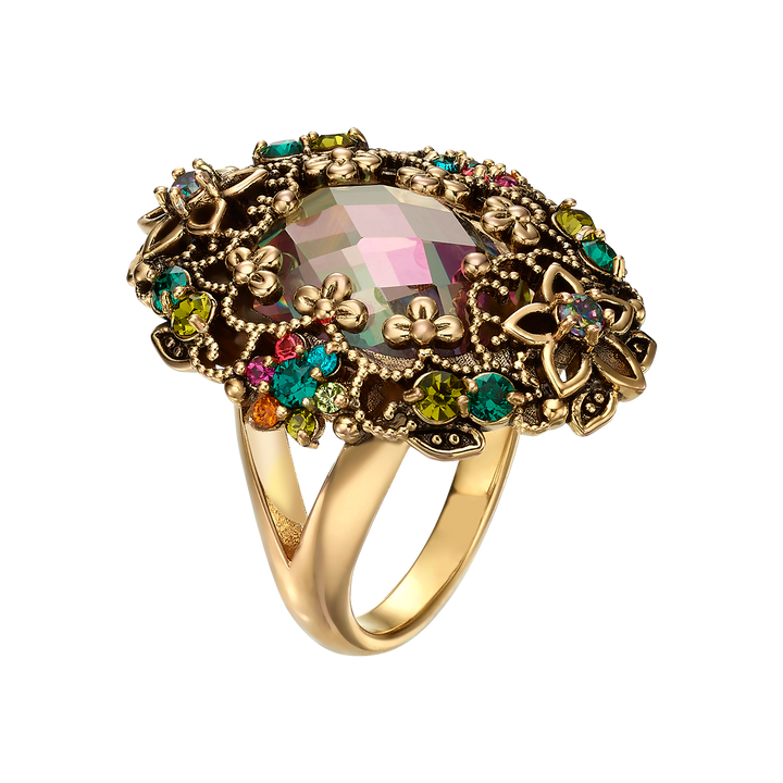 18K Gold Plated Ring with Colorful Zirconia L - Heritage