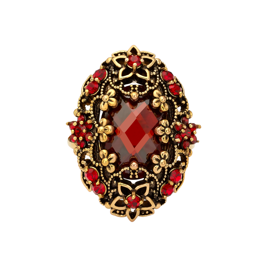 18K Gold Plated Ring with Red Zirconia L - Heritage - 3