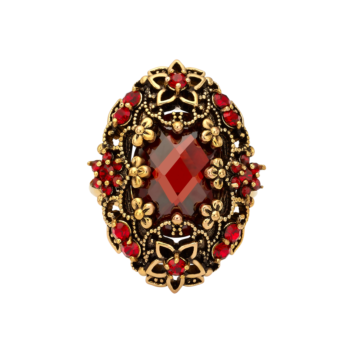 18K Gold Plated Ring with Red Zirconia L - Heritage - 3