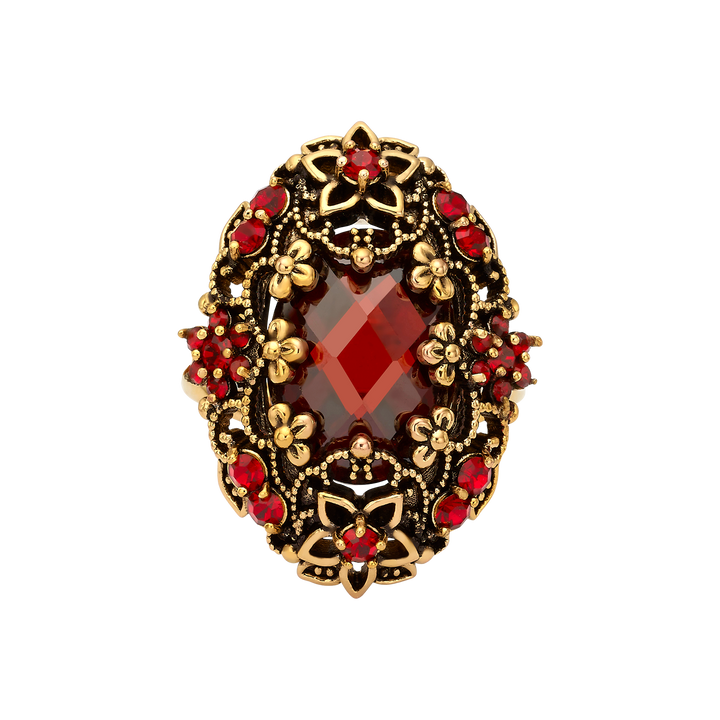18K Gold Plated Ring with Red Zirconia L - Heritage - 3