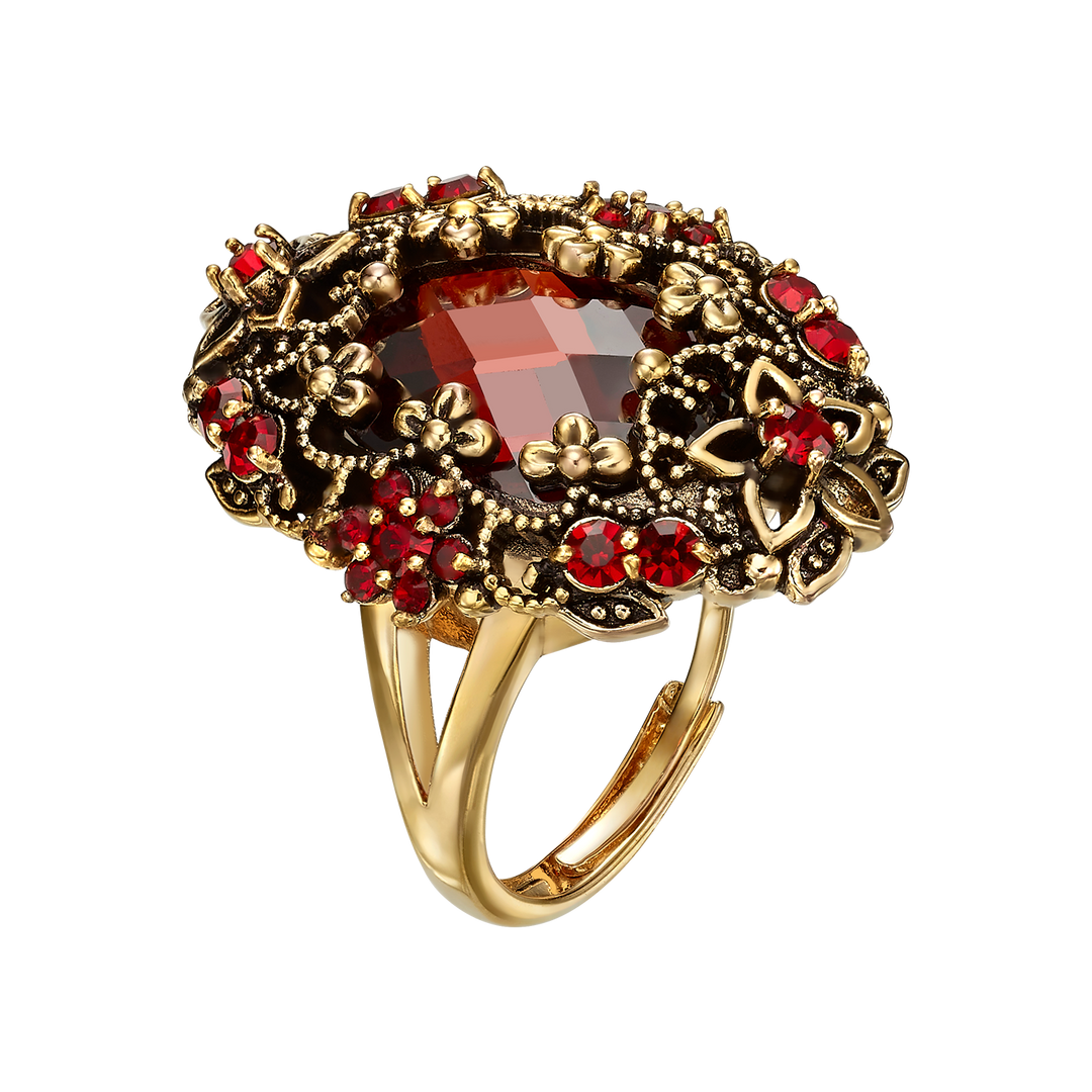 18K Gold Plated Ring with Red Zirconia L - Heritage