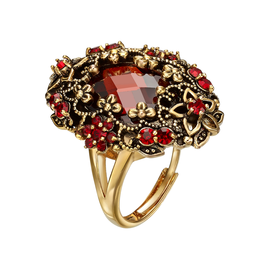 18K Gold Plated Ring with Red Zirconia L - Heritage