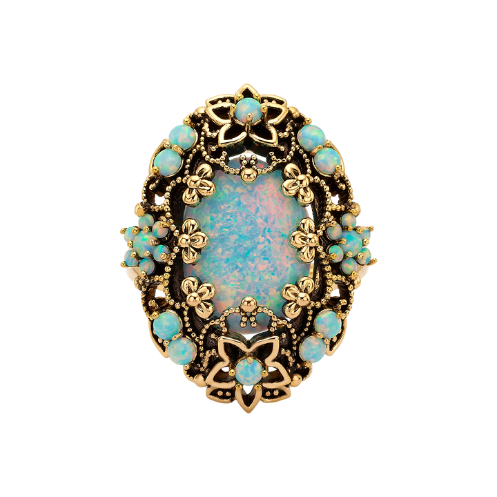 18K Gold Plated Ring with Synthetic Opal (L) - Heritage - 3
