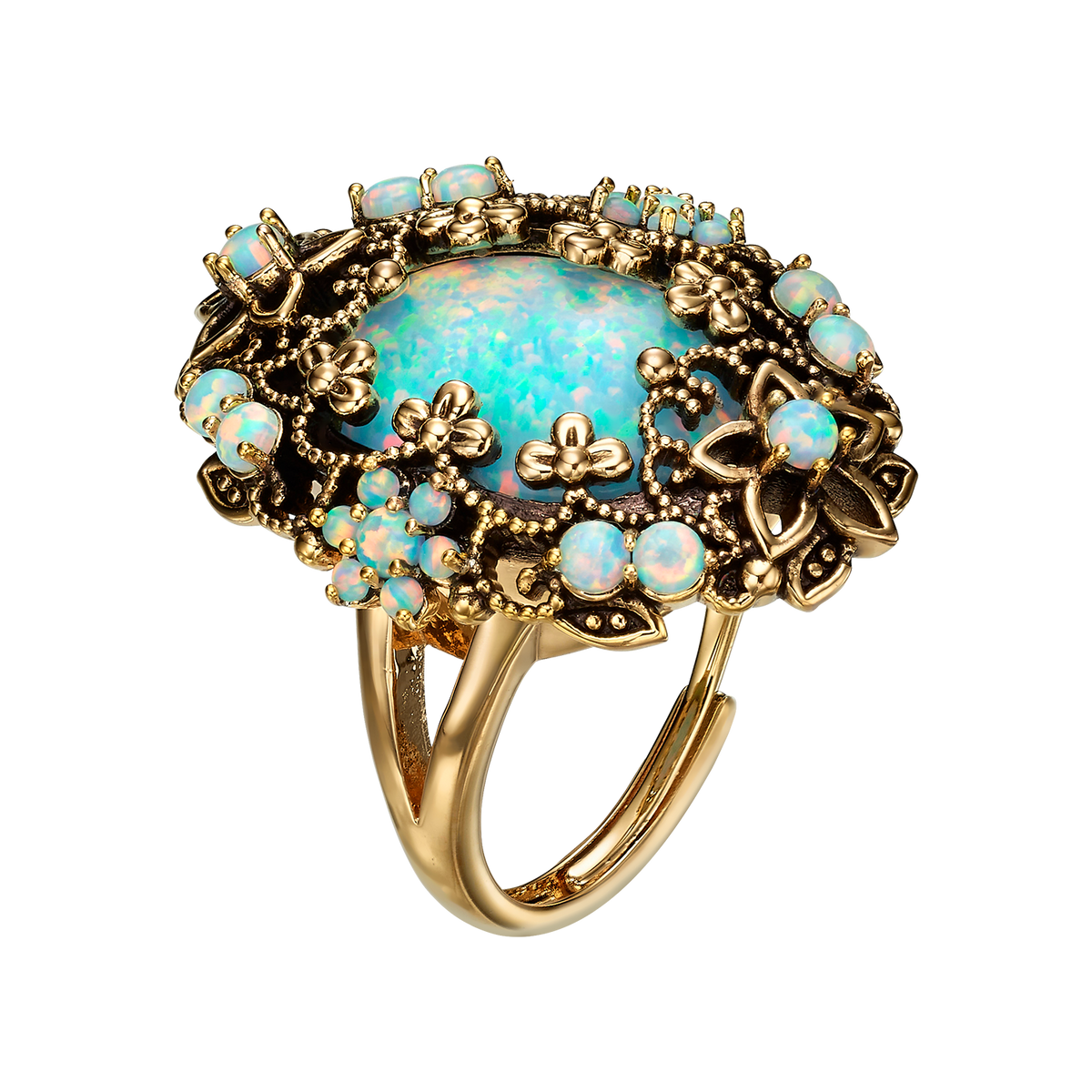 18K Gold Plated Ring with Synthetic Opal (L) - Heritage