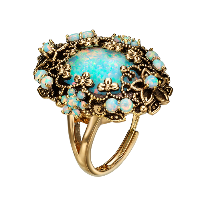 18K Gold Plated Ring with Synthetic Opal (L) - Heritage