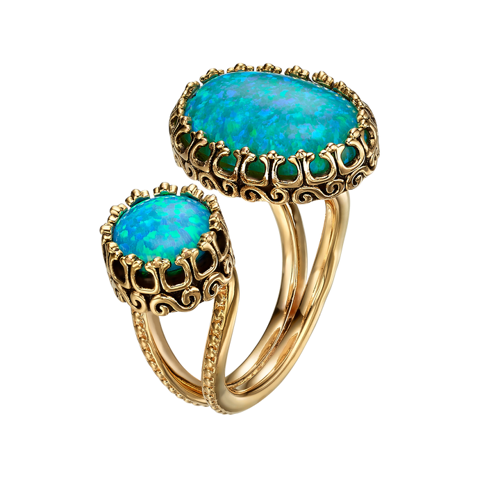 18K Gold Plated Open Ring with Blue Synthetic Opal Heritage