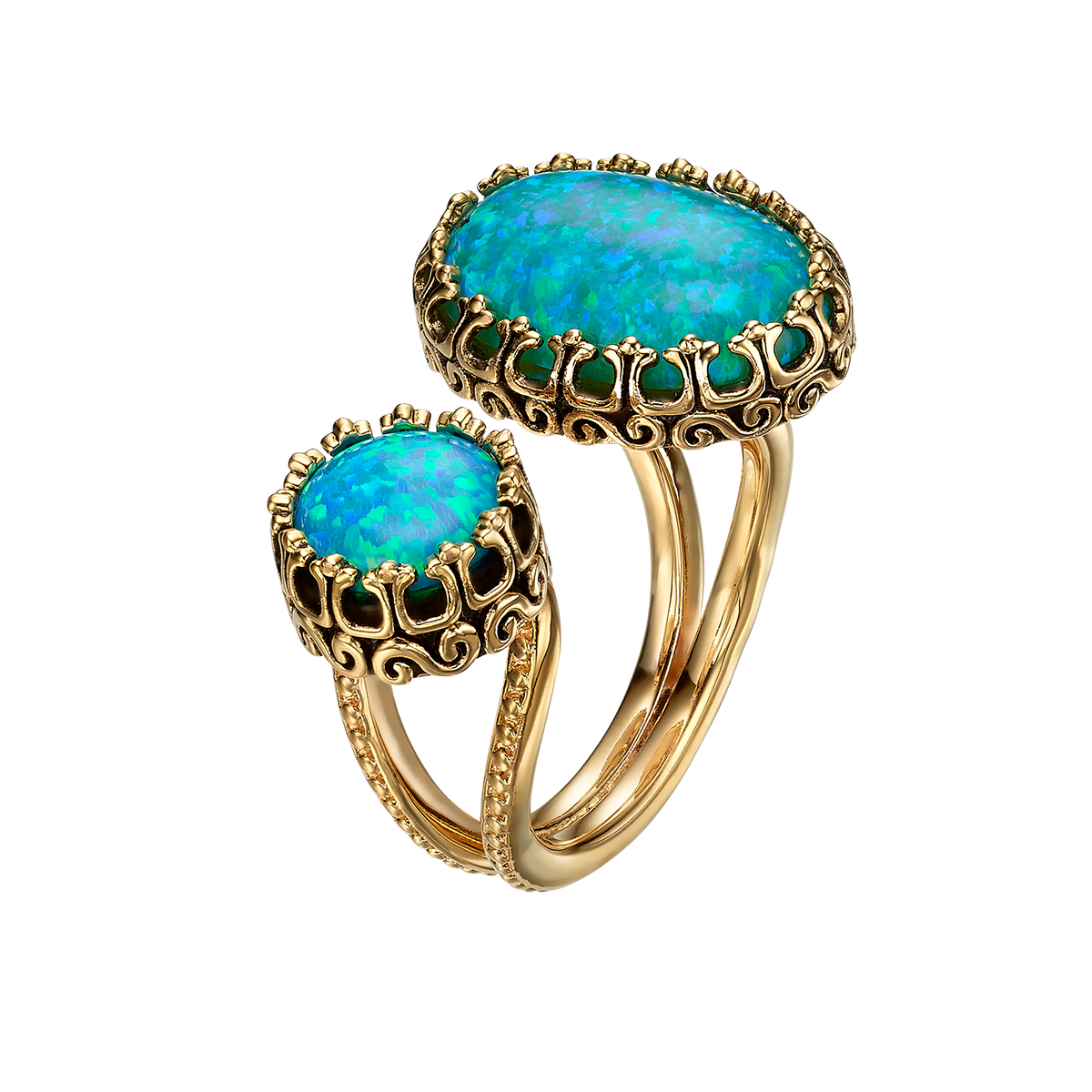 18K Gold Plated Open Ring with Blue Synthetic Opal - Heritage