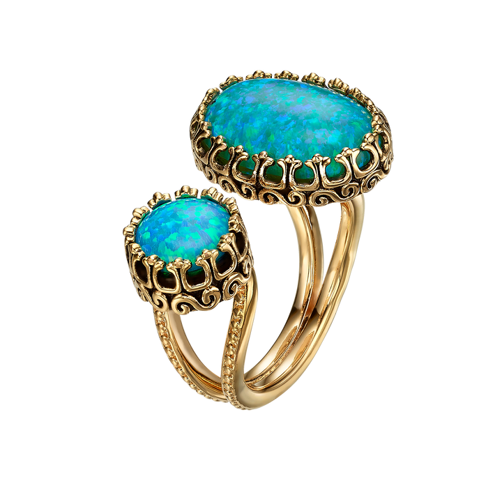 18K Gold Plated Open Ring with Blue Synthetic Opal - Heritage