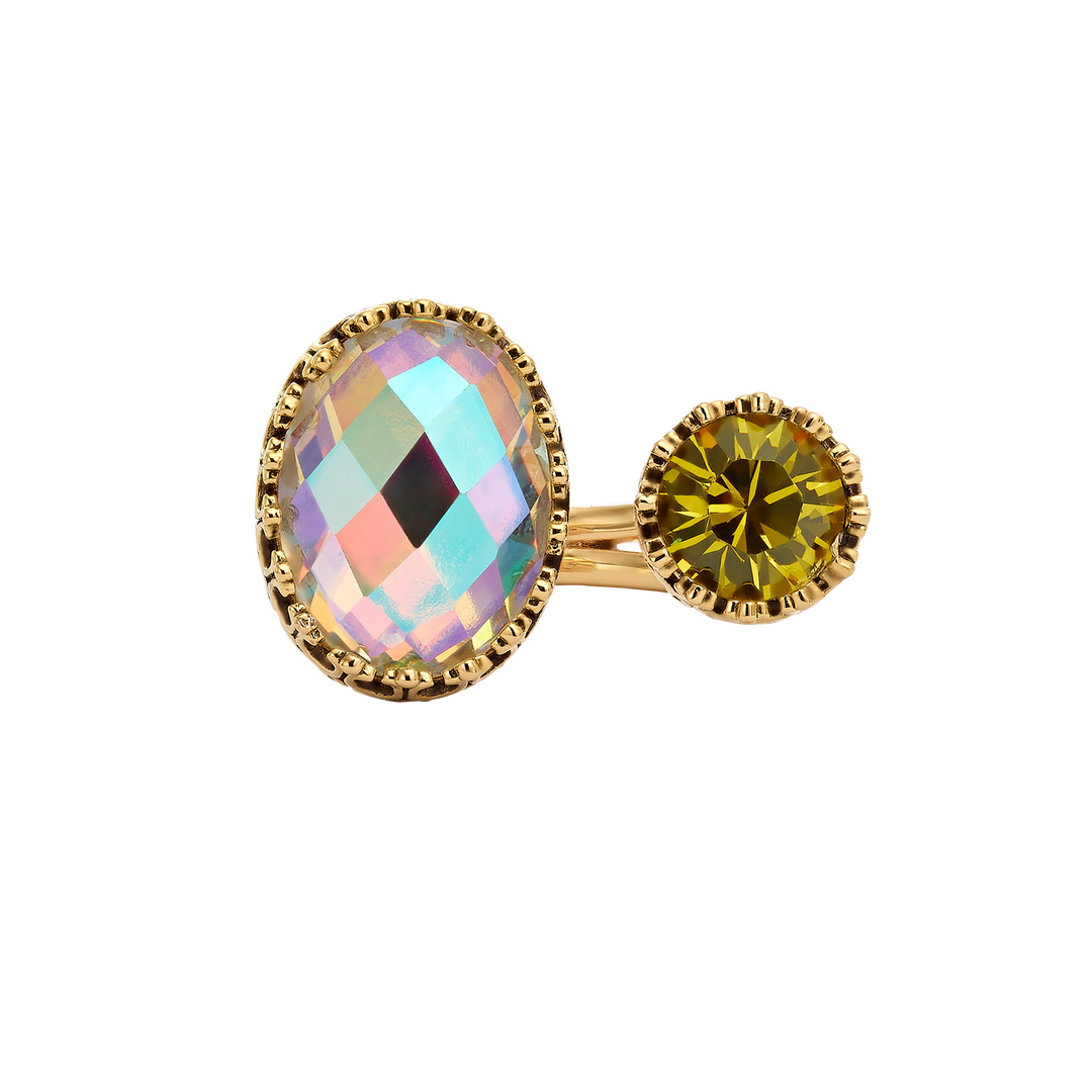 18K Gold Plated Open Ring with Green Zirconia - Heritage - 3