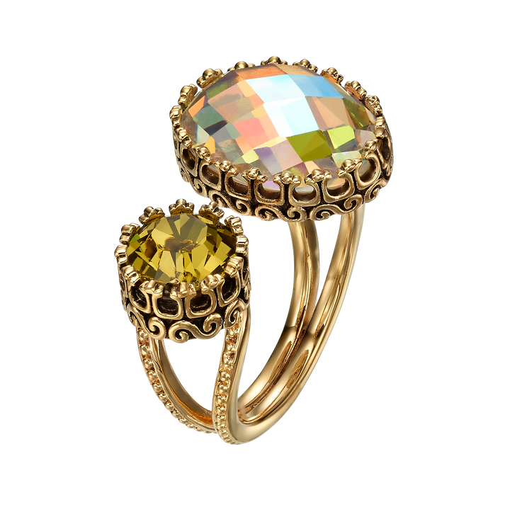 Heritage 18K Gold Plated Open Ring with Green Zircon