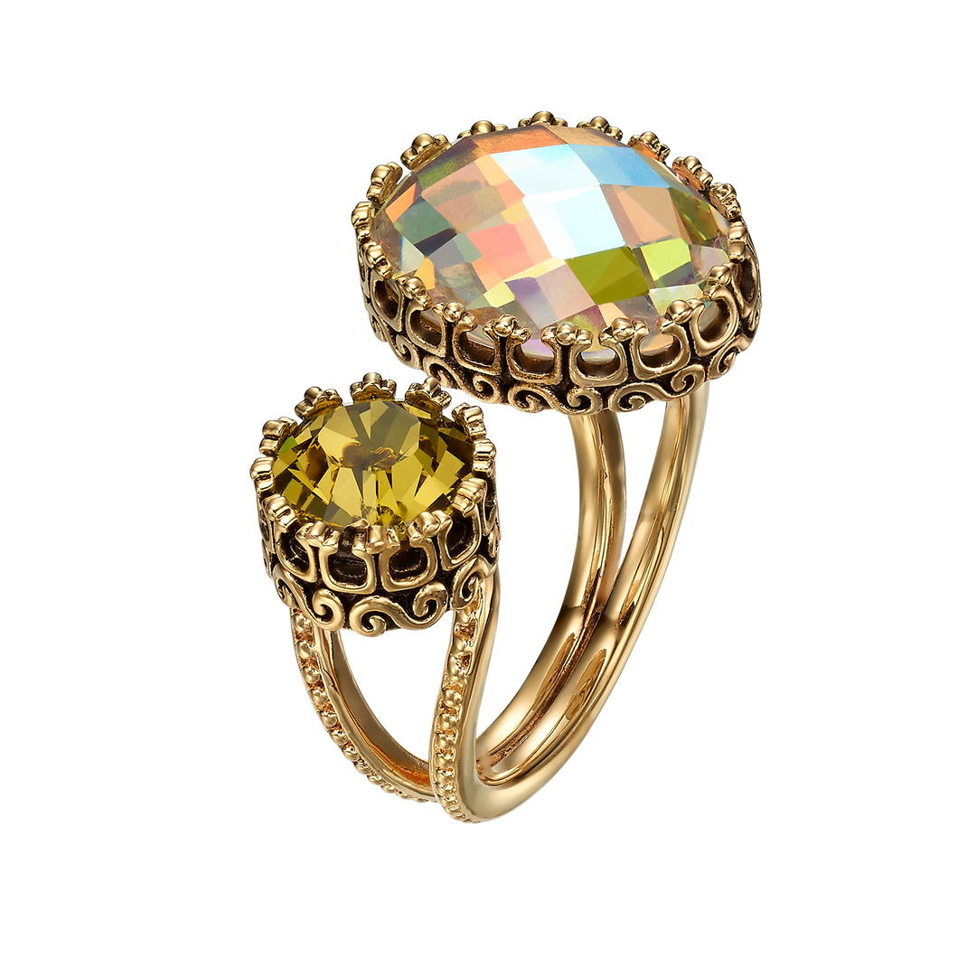 18K Gold Plated Open Ring with Green Zirconia - Heritage