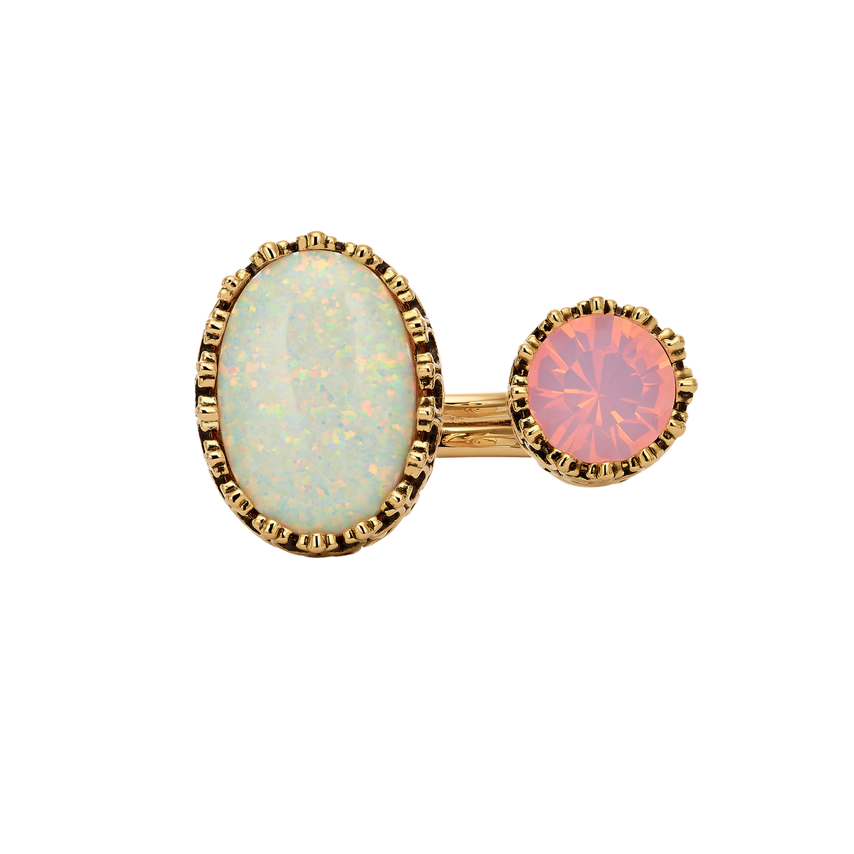18K Gold Plated Open Ring with White-Pink Synthetic Opal - Heritage - 3