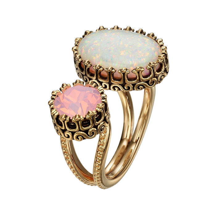 Heritage 18K Gold Plated Open Ring with Pink and White Synthetic Opal