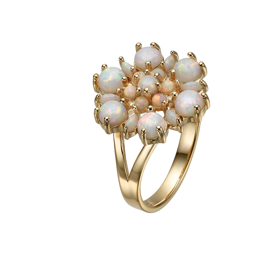 Flower Ring with Ivory White Lab Opal Stones - Heritage