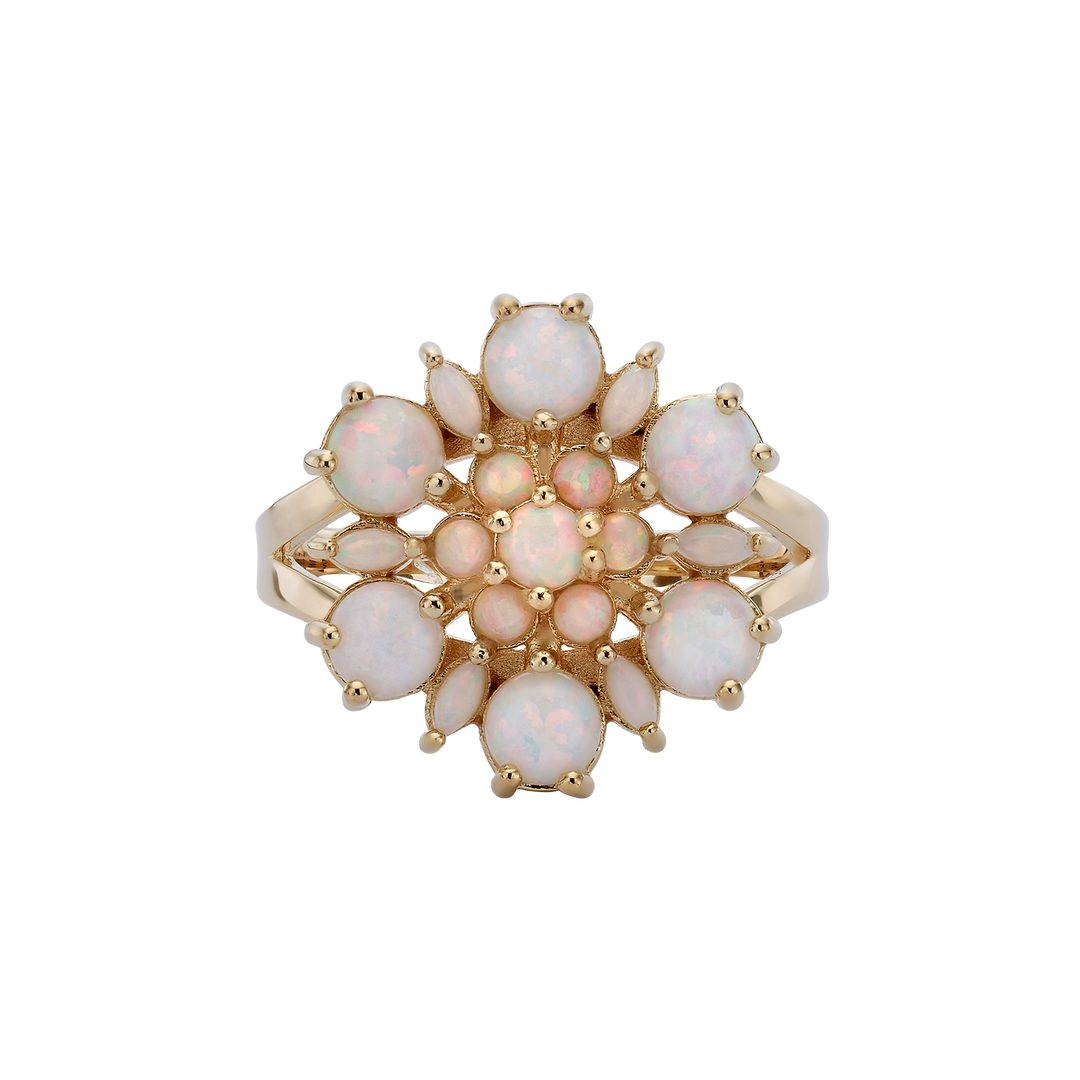 Flower Ring with Ivory White Lab Opal Stones - Heritage - 3