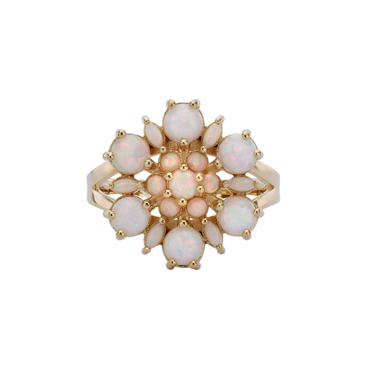Flower Ring with Ivory White Lab Opal Stones - Heritage - 3