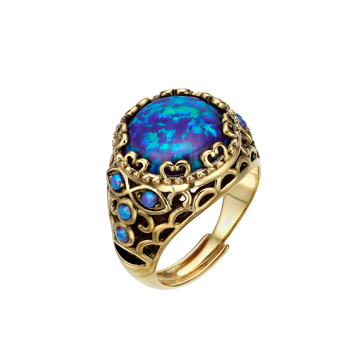 24K Gold Plated Ring with Blue Synthetic Opal - Heritage