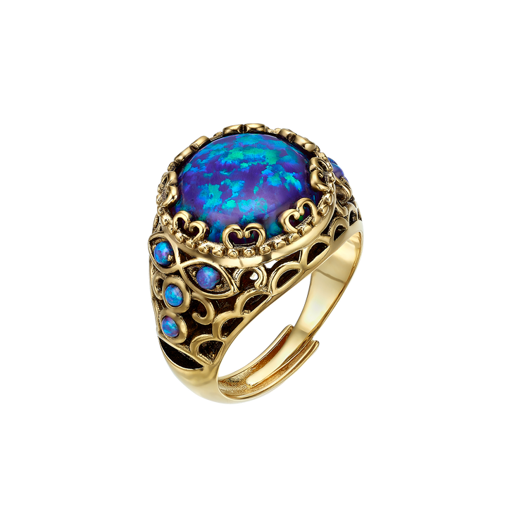 24K Gold Plated Ring with Blue Synthetic Opal - Heritage