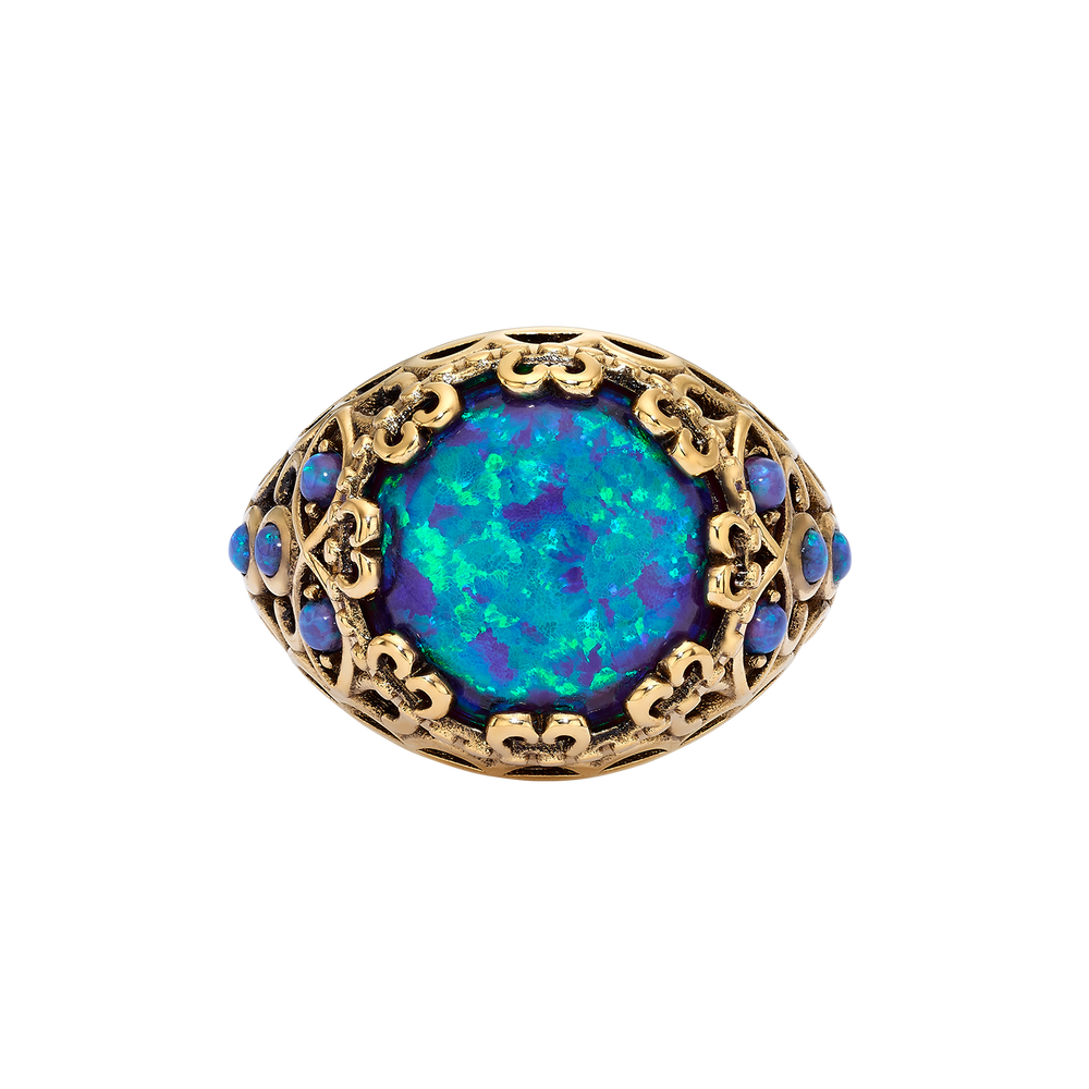 24K Gold Plated Ring with Blue Synthetic Opal - Heritage - 2