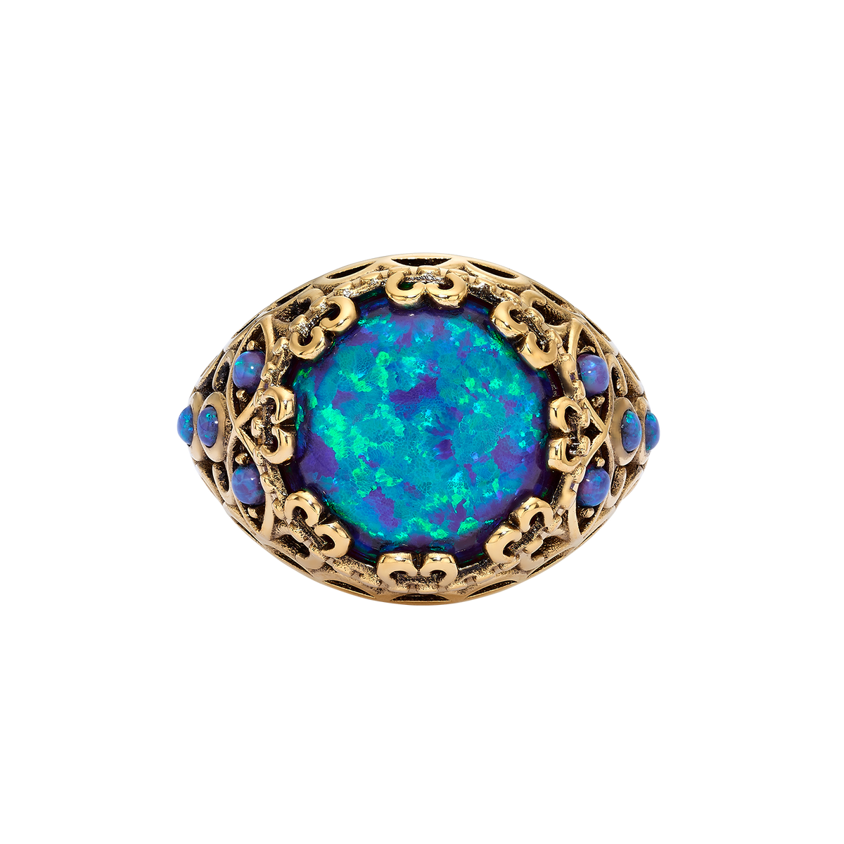 24K Gold Plated Ring with Blue Synthetic Opal - Heritage - 2