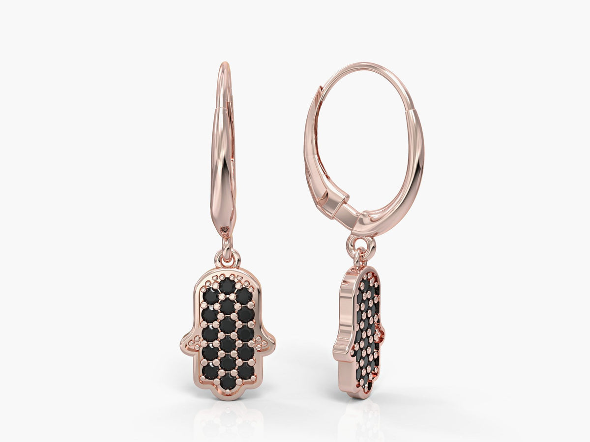 Hamsa dangling earrings studded with zircons