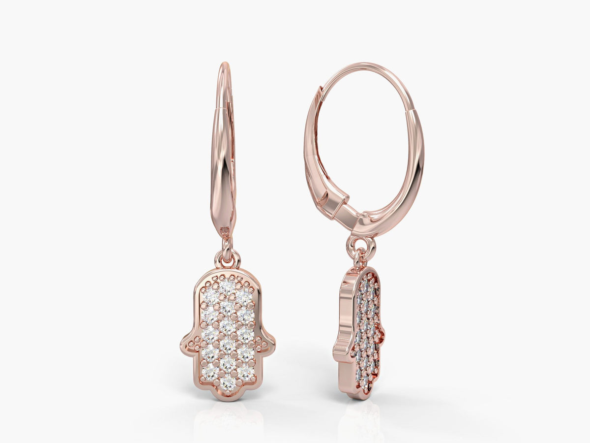 Hamsa dangling earrings studded with zircons