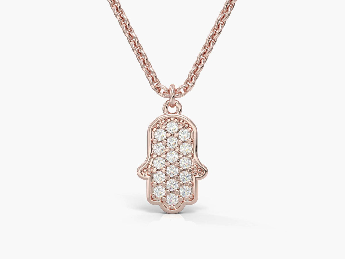 Hamsa pendant necklace studded with zircons