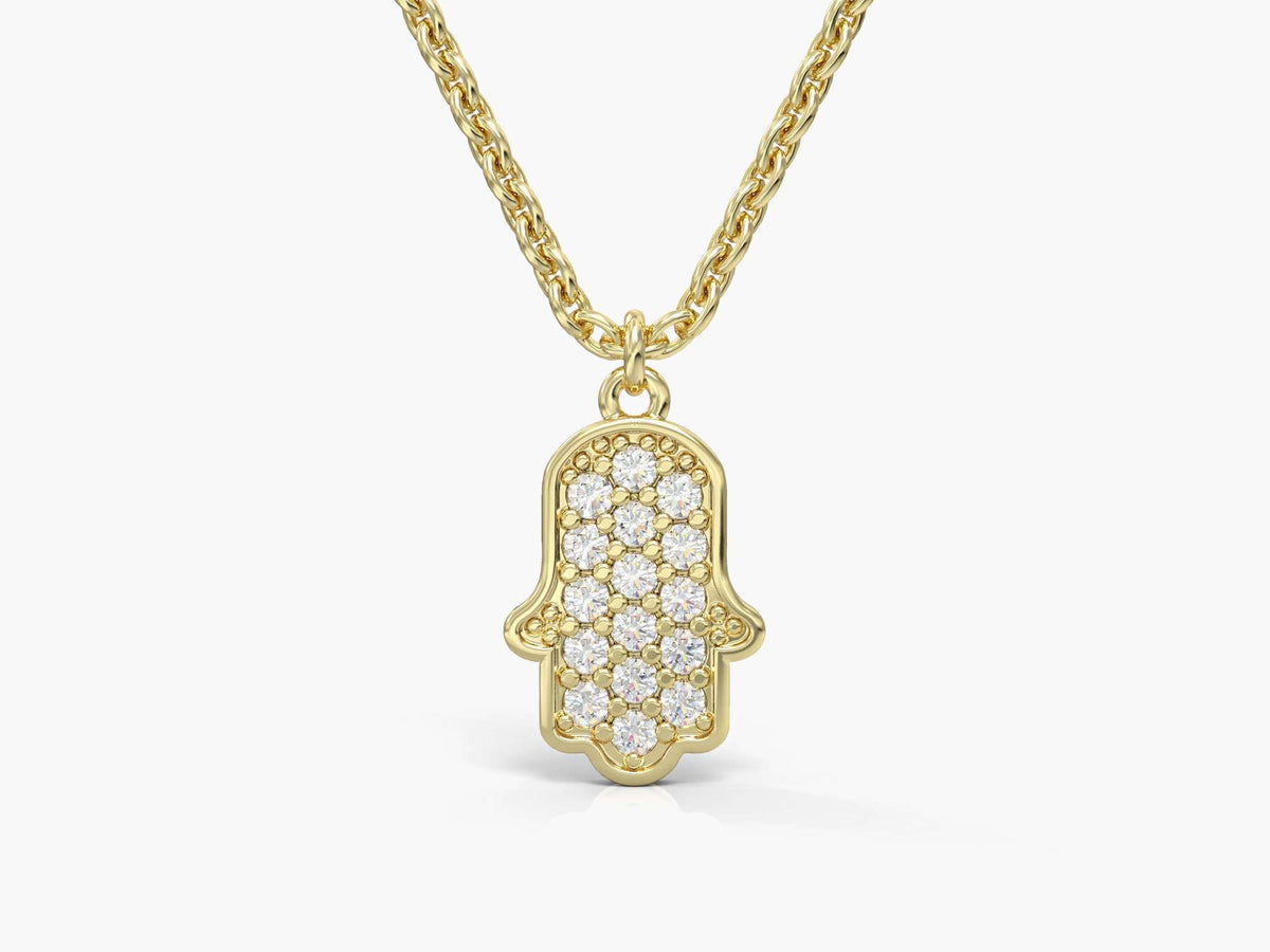 Hamsa pendant necklace studded with zircons