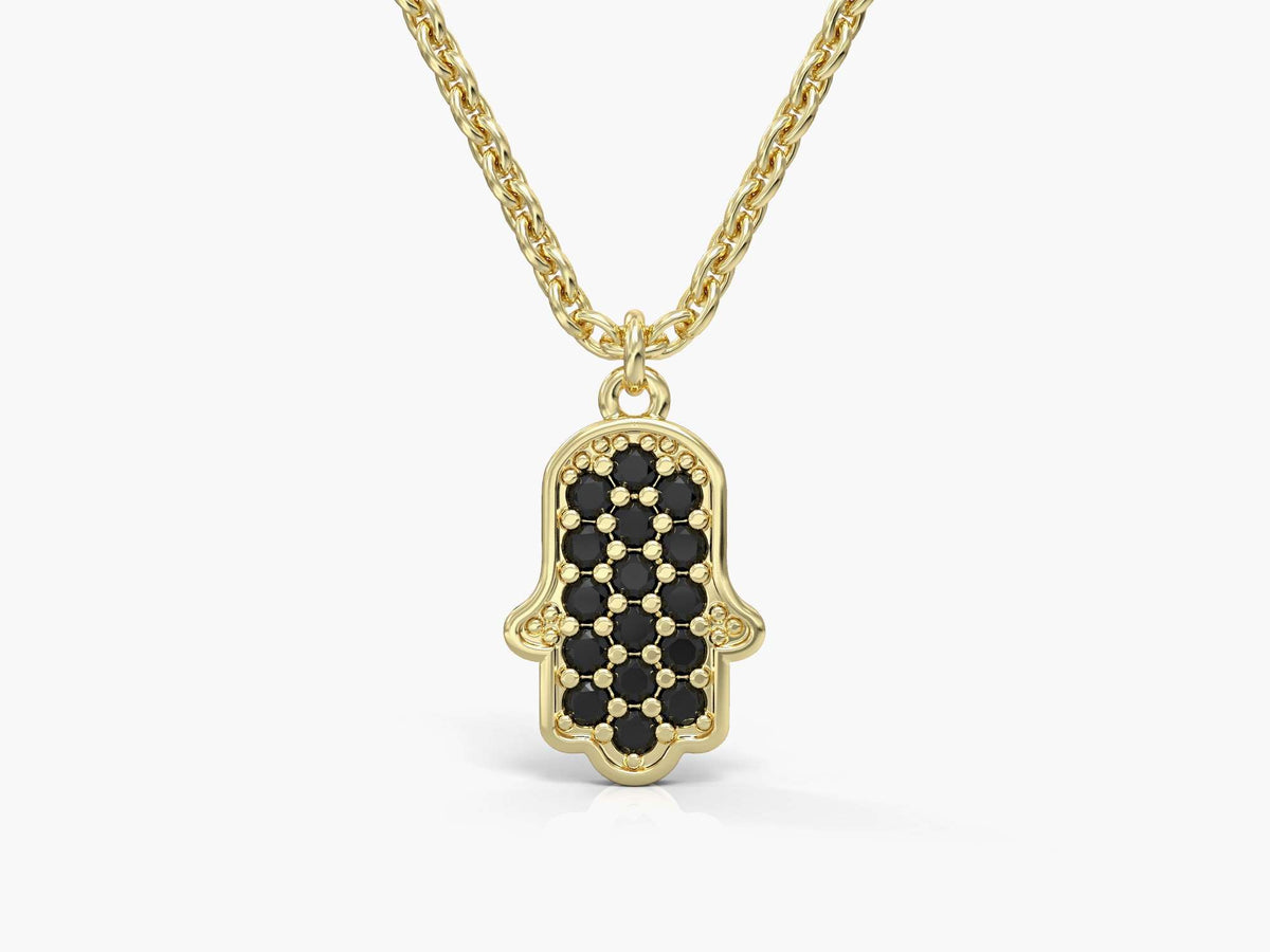 Hamsa pendant necklace studded with zircons