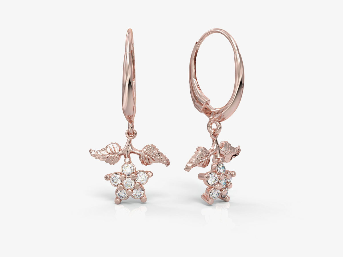 Floating leaf earrings studded with zircons