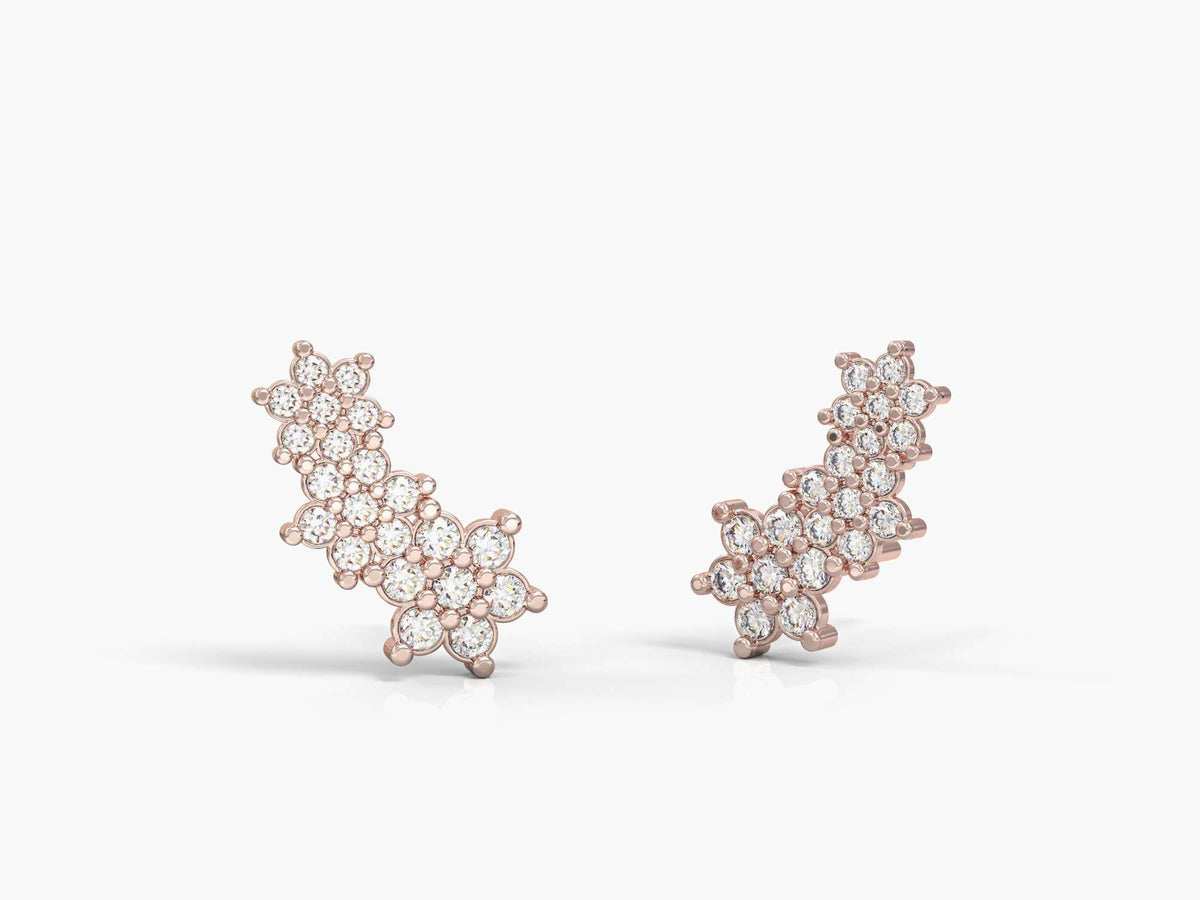 The earrings of the three flowers are attached and studded with zircons