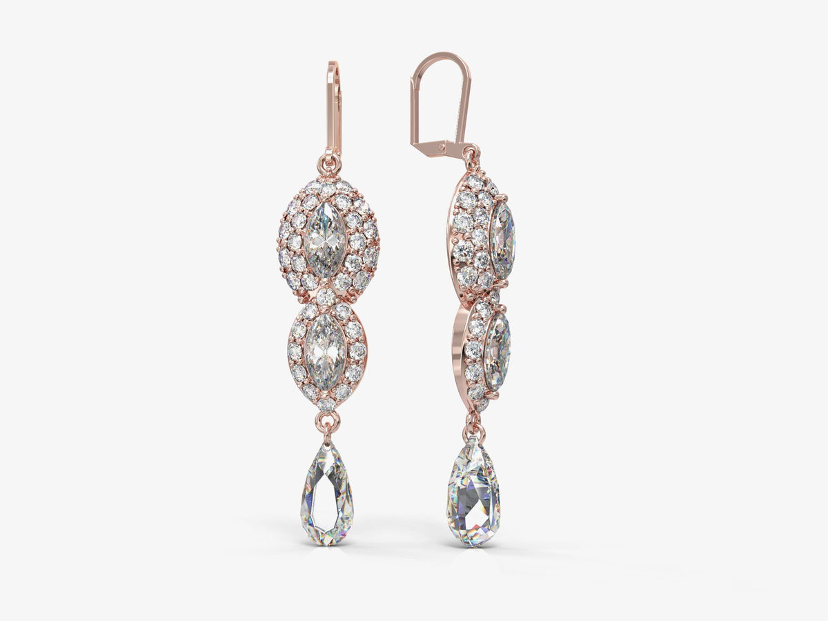 Dangle earrings studded with marquise-shaped zircons