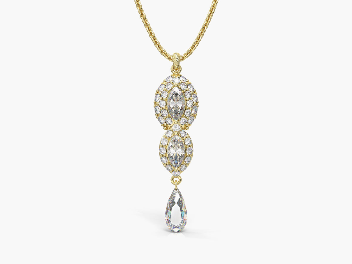 An eye necklace studded with zircons in the shape of a marquise