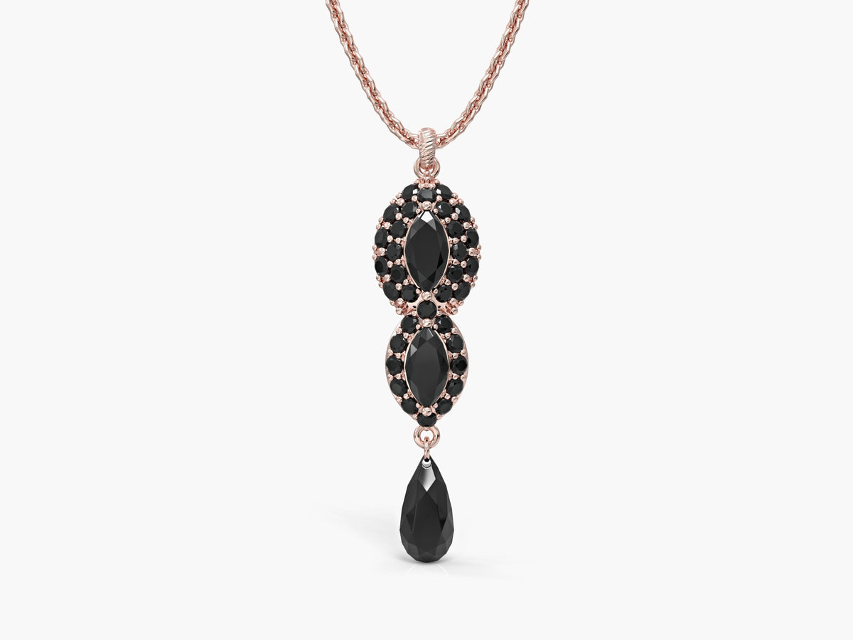 An eye necklace studded with zircons in the shape of a marquise