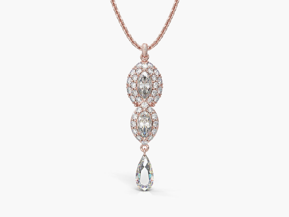 An eye necklace studded with zircons in the shape of a marquise