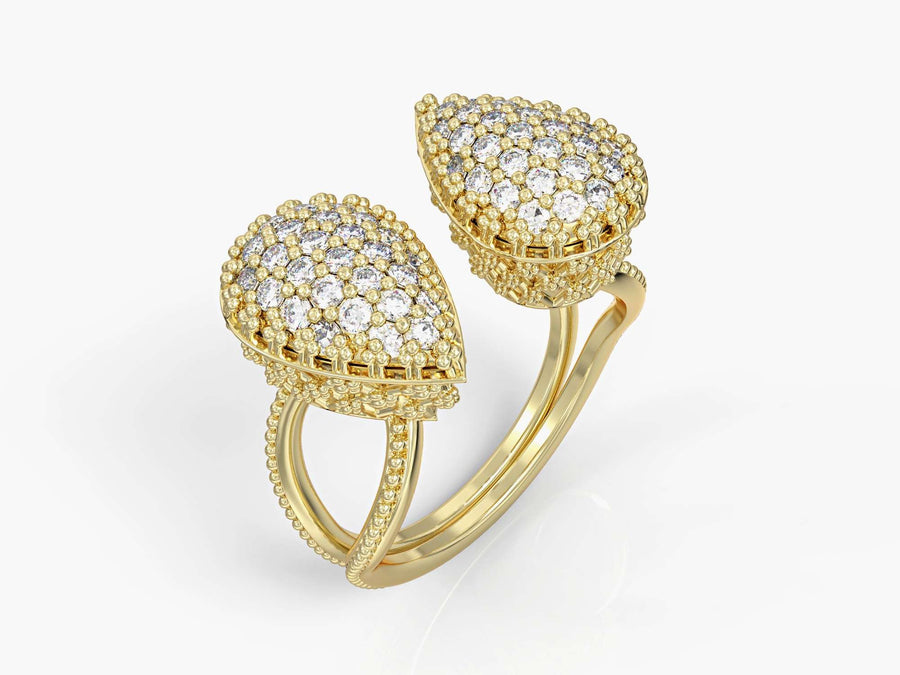 Double ring studded with zircons