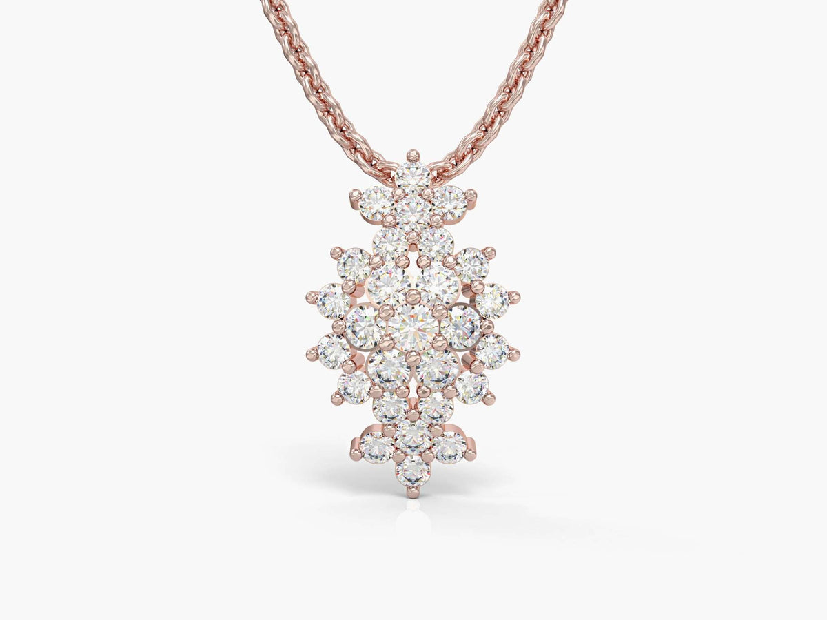 A flowery rhombus necklace studded with zircons