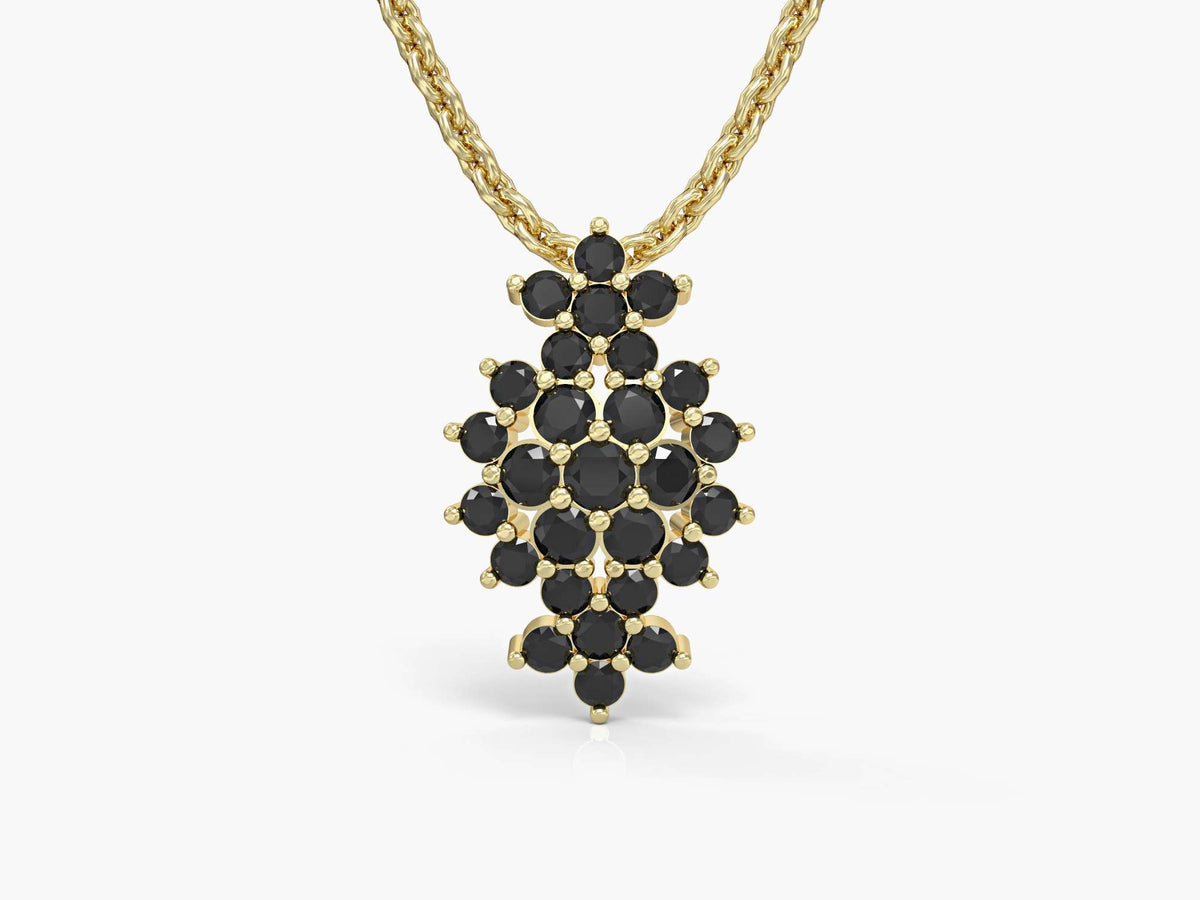 A flowery rhombus necklace studded with zircons