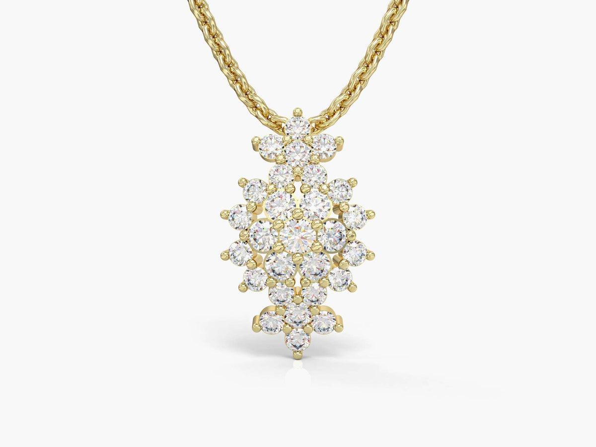 A flowery rhombus necklace studded with zircons