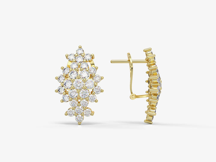 Floral rhombus earrings studded with zircons