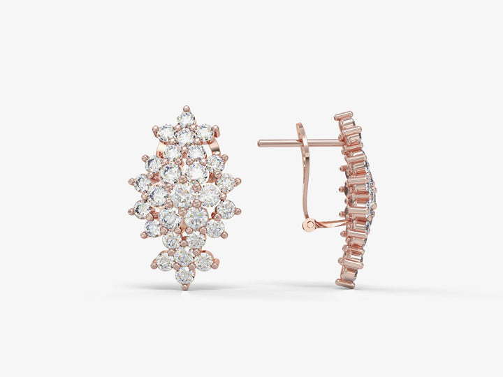 Floral rhombus earrings studded with zircons