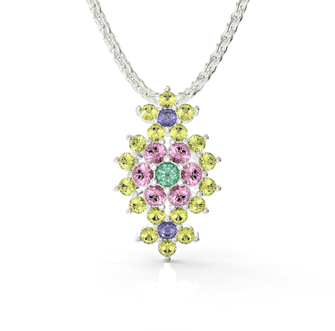 1 14K gold necklace with a floral diamond set with crystal stones