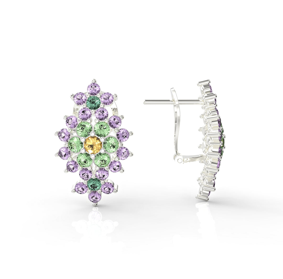 Floral diamond gold earrings studded with crystal stones 1