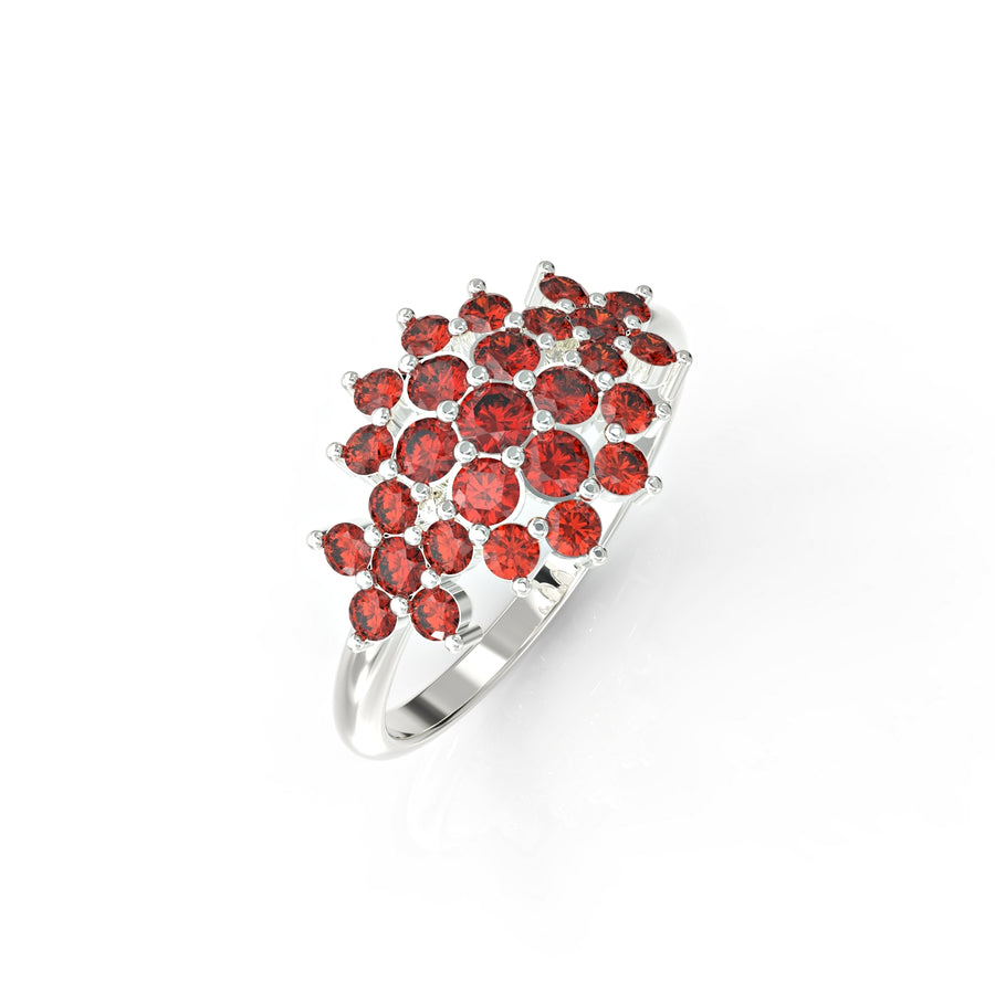 14K gold ring with floral rhombus set with 2 crystal stones